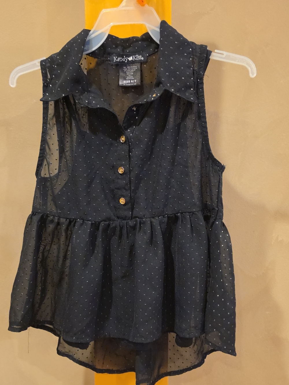 Girls Black Sleeveless Sheer Peplum Blouse 2pc.